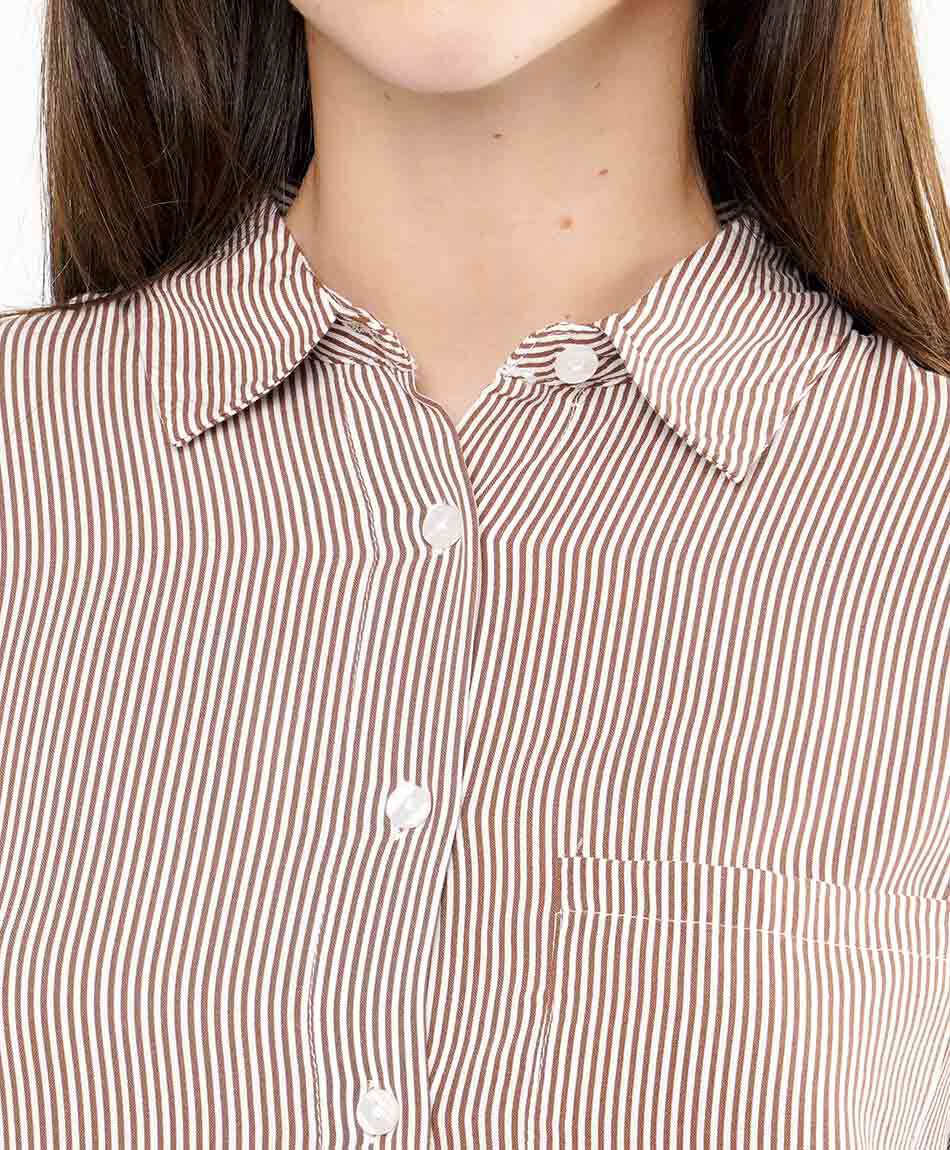 Camisa mujer dise&ntilde;o rayas brown