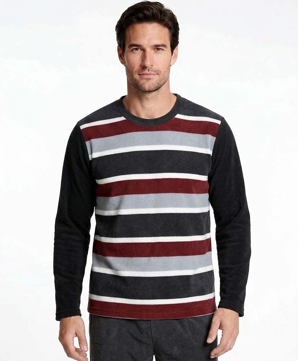 Pijama hombre polar l&iacute;neas rojas
