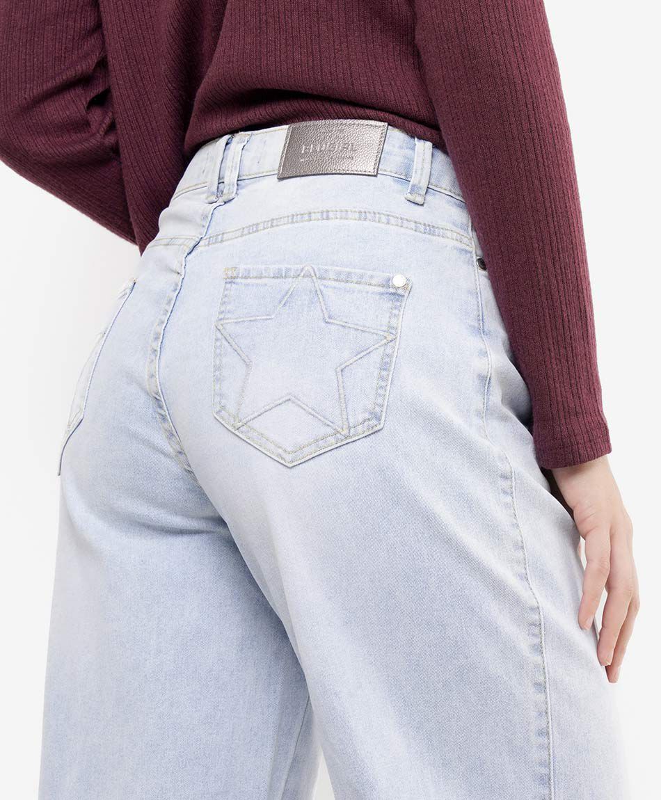Jeans mujer wide leg bolsillo estrella