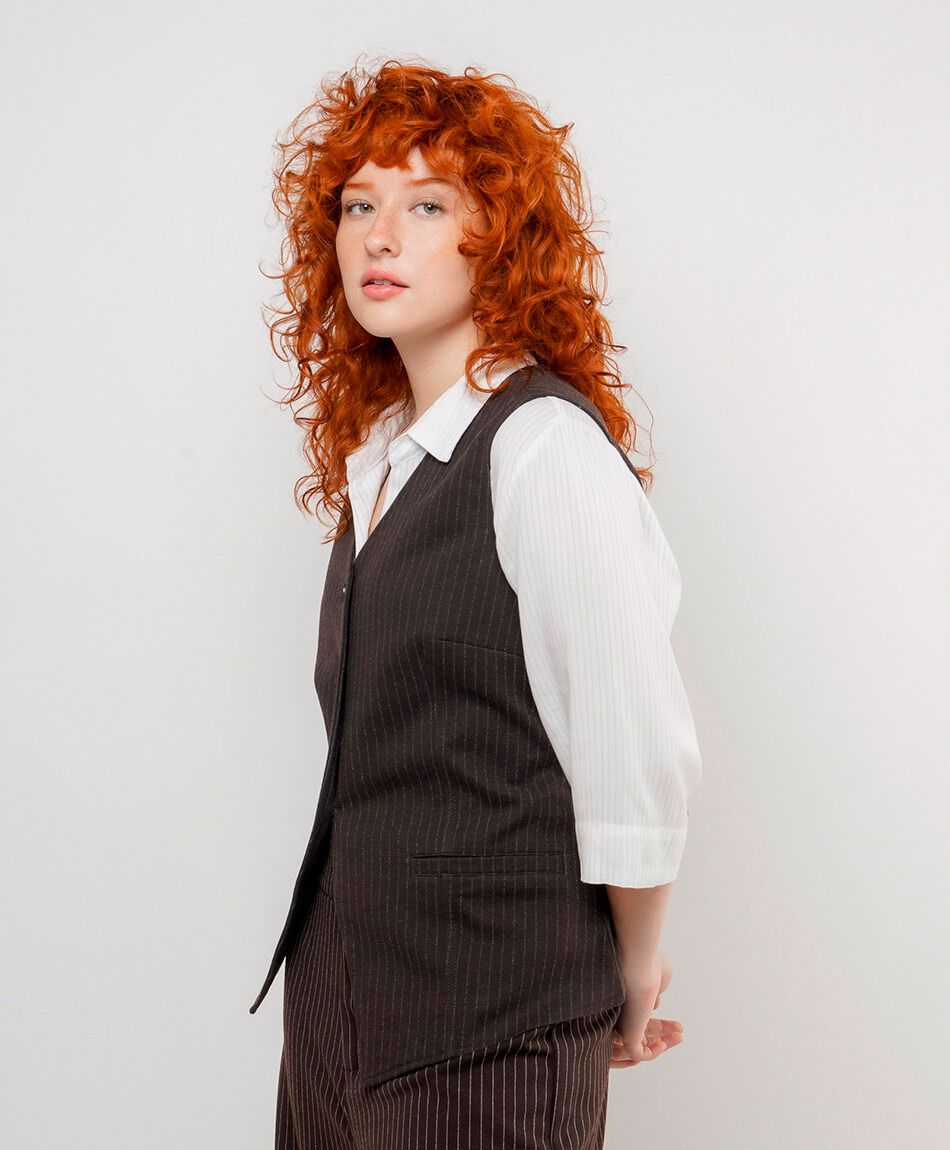 Vest mujer l&iacute;neas brown