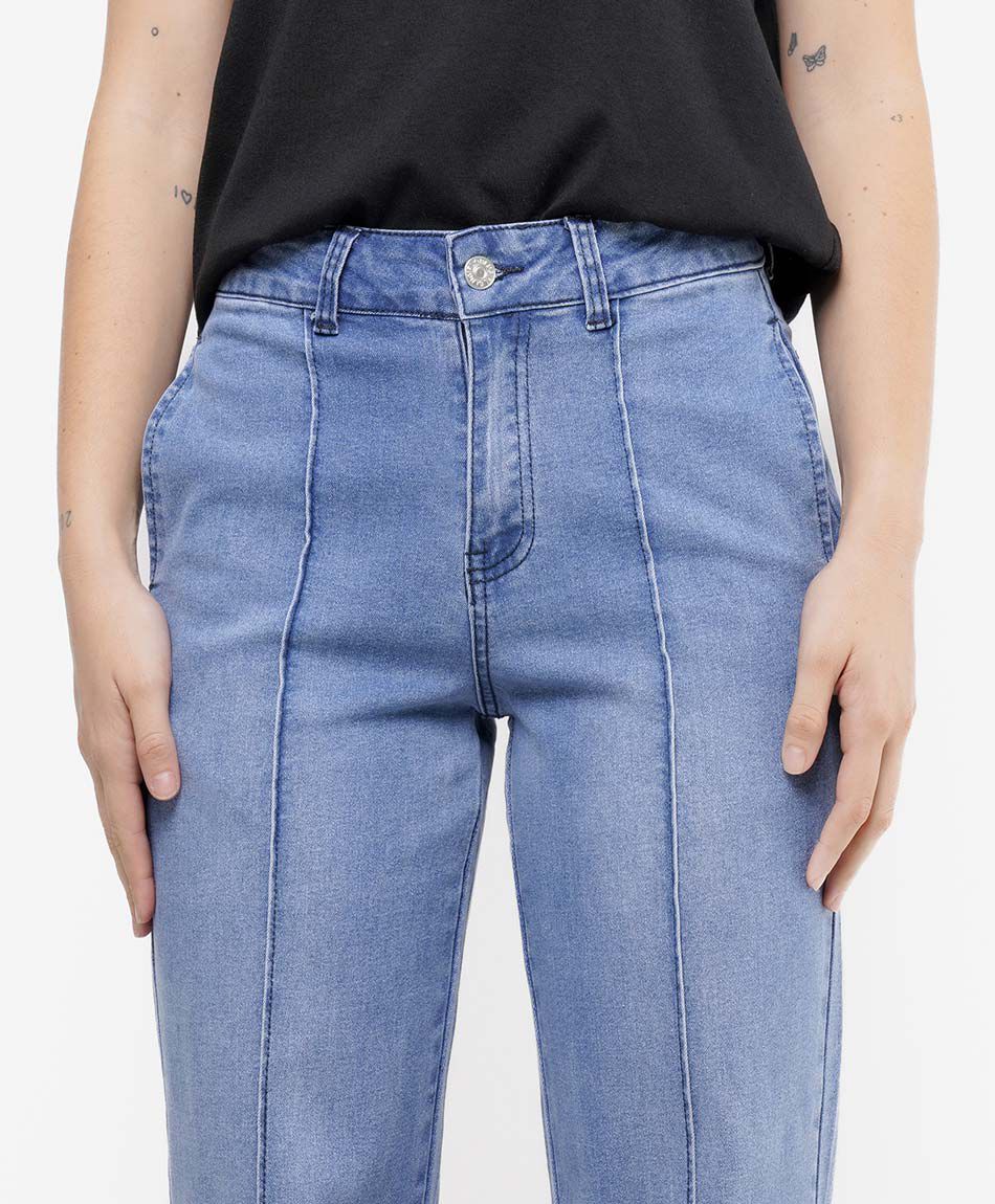 Jeans mujer wide leg costuras frontales