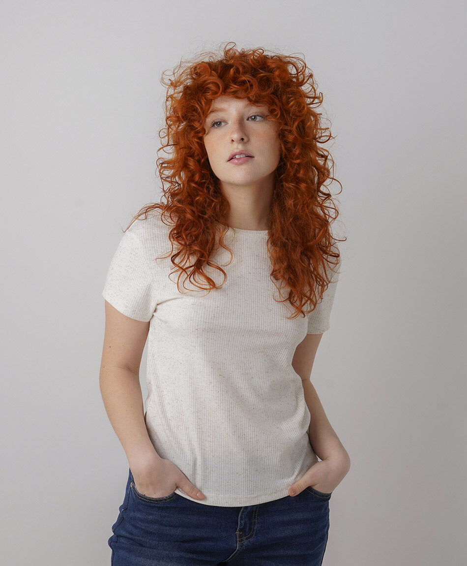 Remera mujer textura rib lino