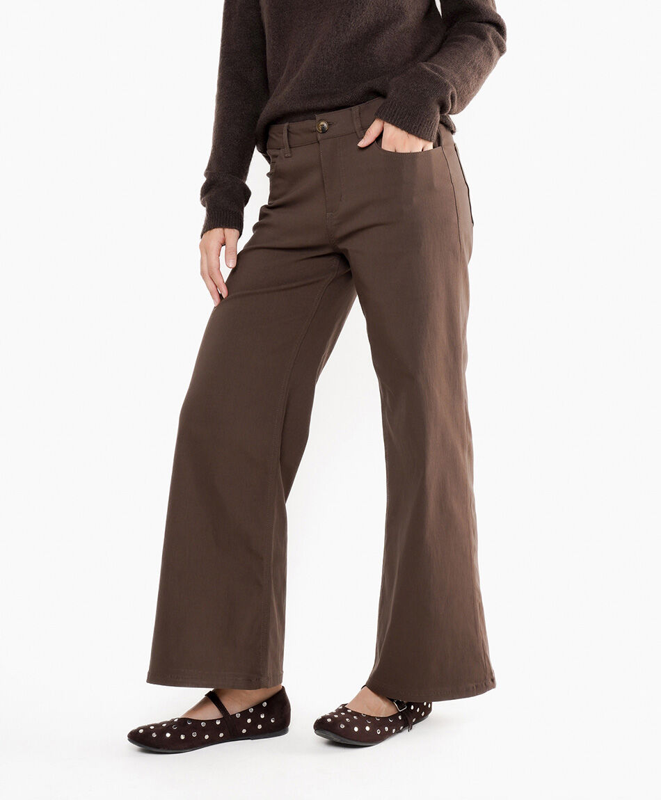 Pantal&oacute;n mujer caf&eacute; wide leg