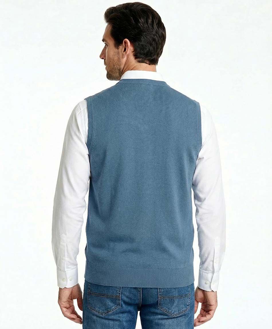 Sweater hombre  sin mangas cuello v azul