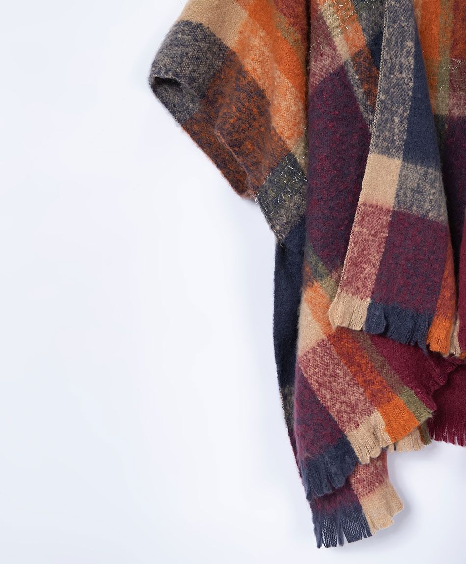 Poncho mujer cuadros orange
