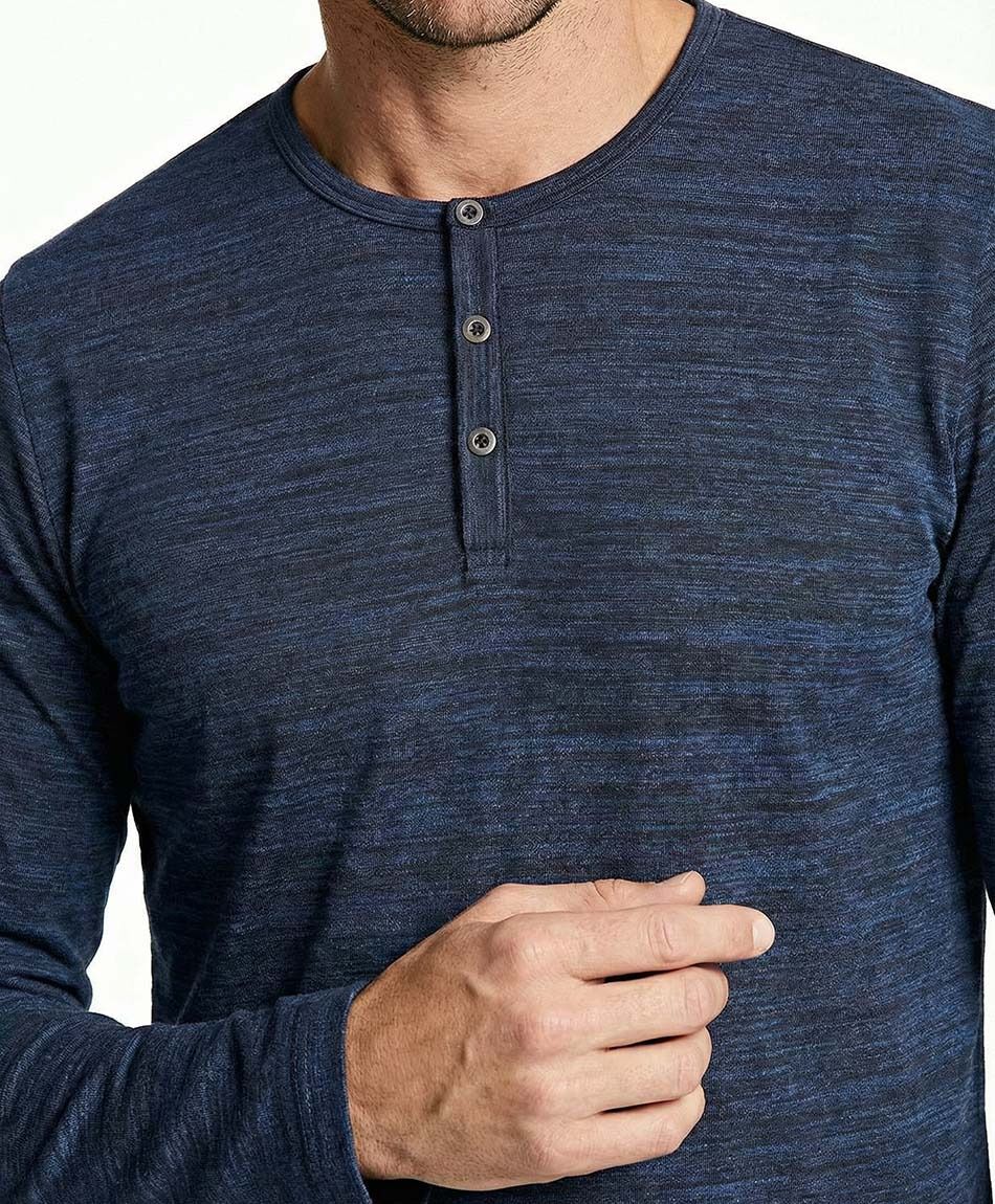 Remera hombre jaspeada botones azul