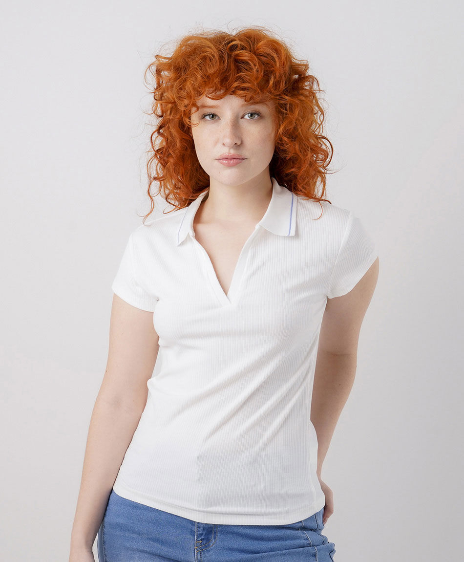 Remera mujer cuello polo l&iacute;nea azul