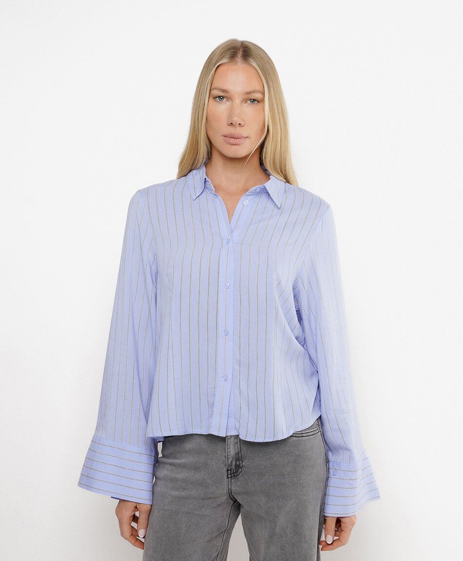 Camisa mujer l&iacute;neas manga ancha azul