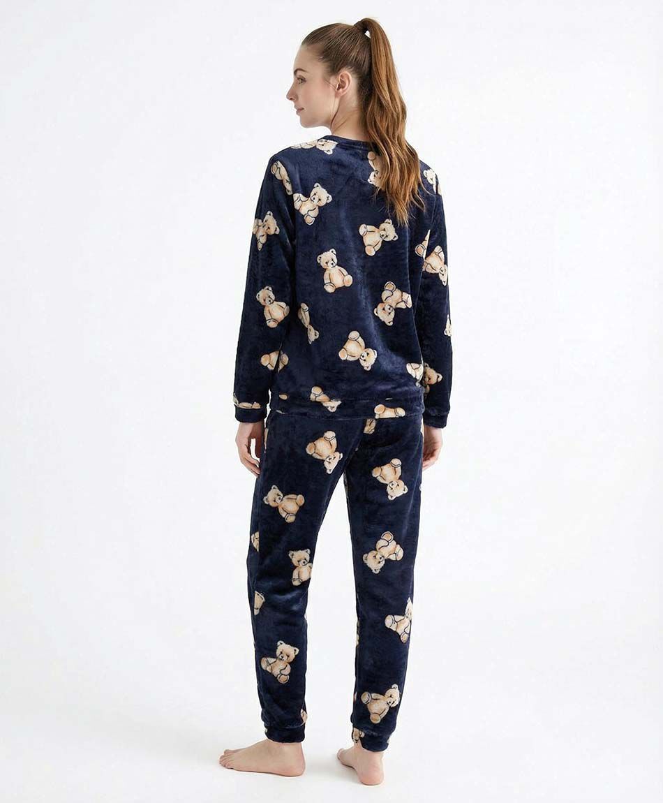Pijama mujer coral ositos navy