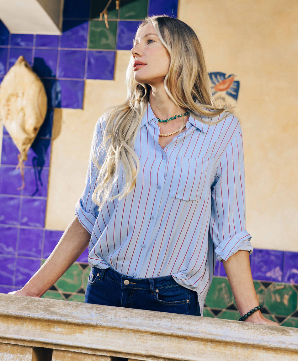 Camisa mujer lineas cafe