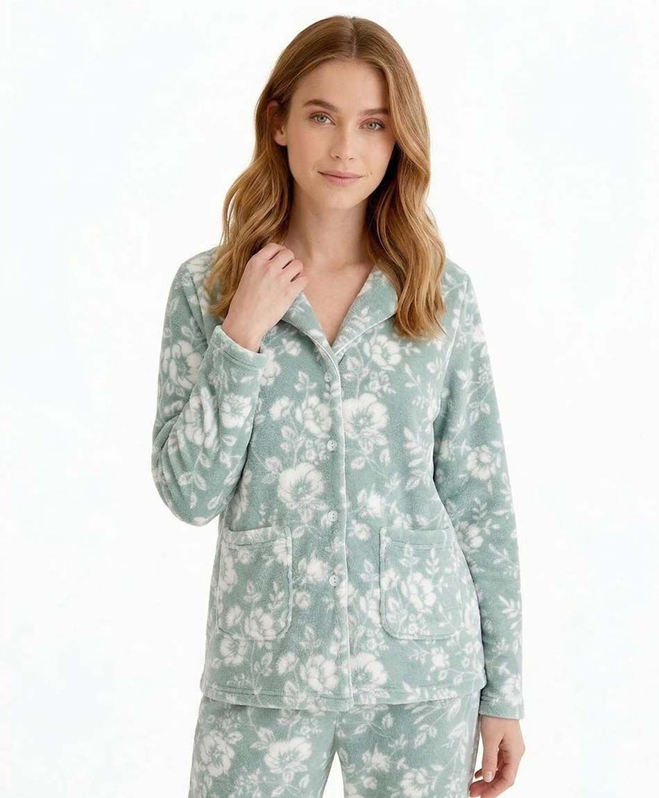 Pijama mujer coral camisero floreado