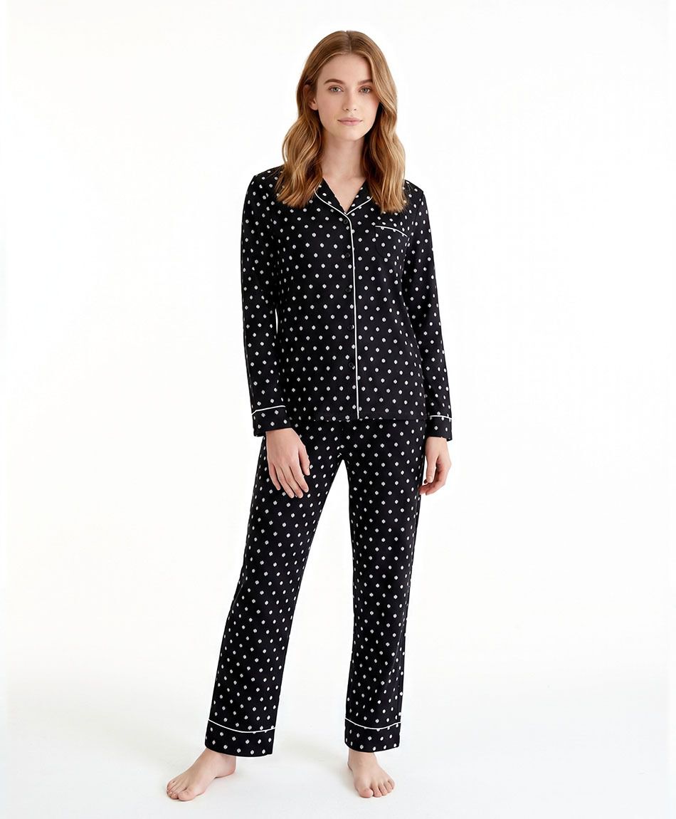 Pijama mujer camisero mini print l&iacute;neas