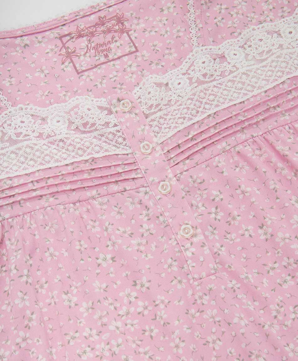 Camison mujer floreada encaje rosado