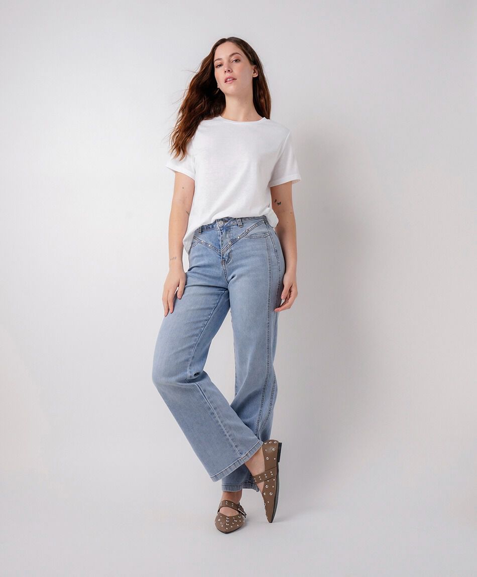 Jeans mujer wide leg rivets