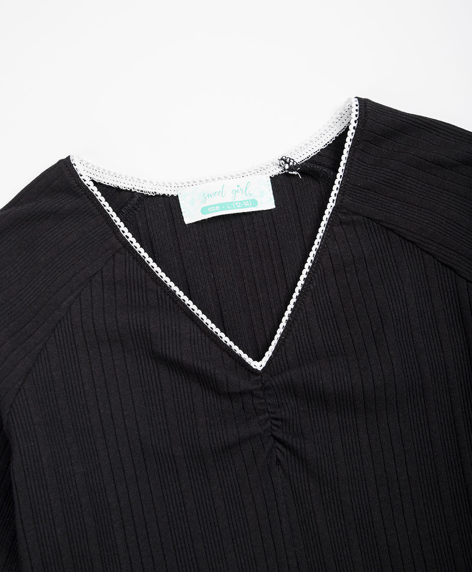 Remera ni&ntilde;a manga larga moda negro