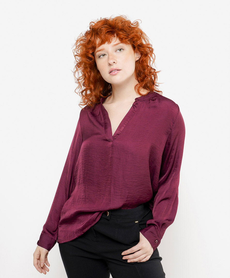 Camisa mujer satinada burdeo