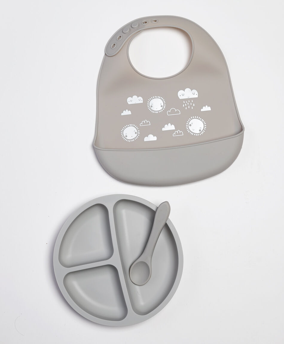 Set comida beb&eacute; gris