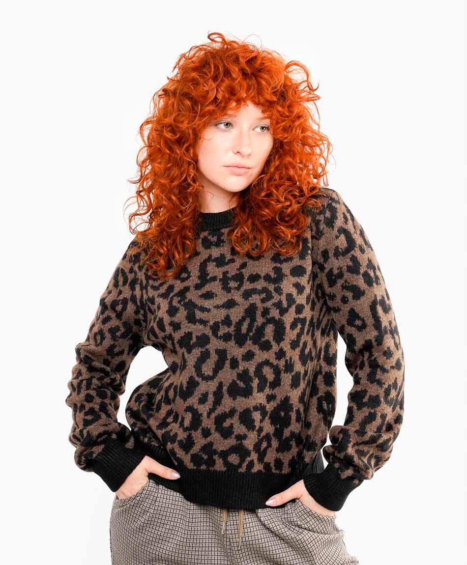 Sweater mujer animal print brown