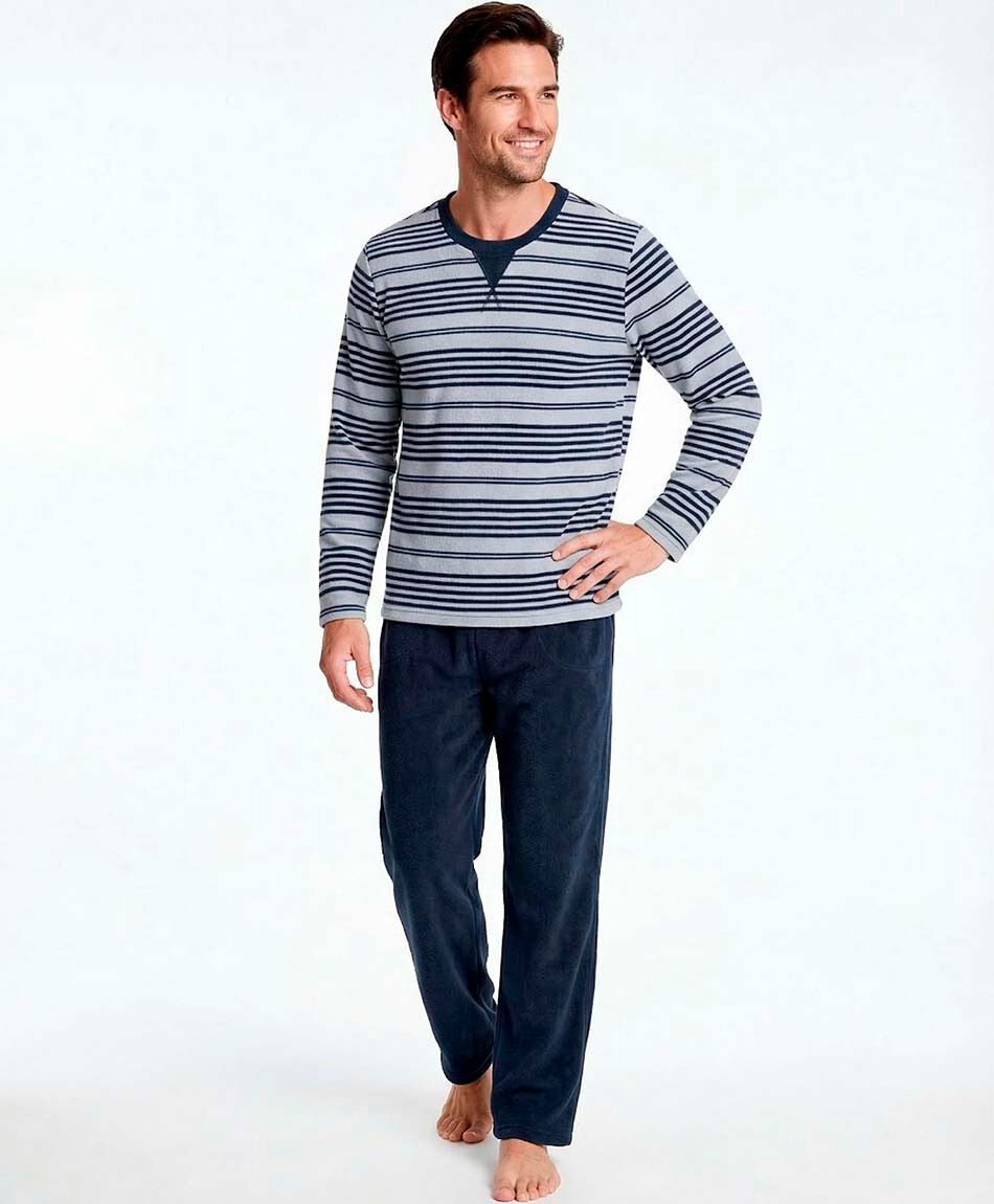 Pijama hombre polar l&iacute;neas gris