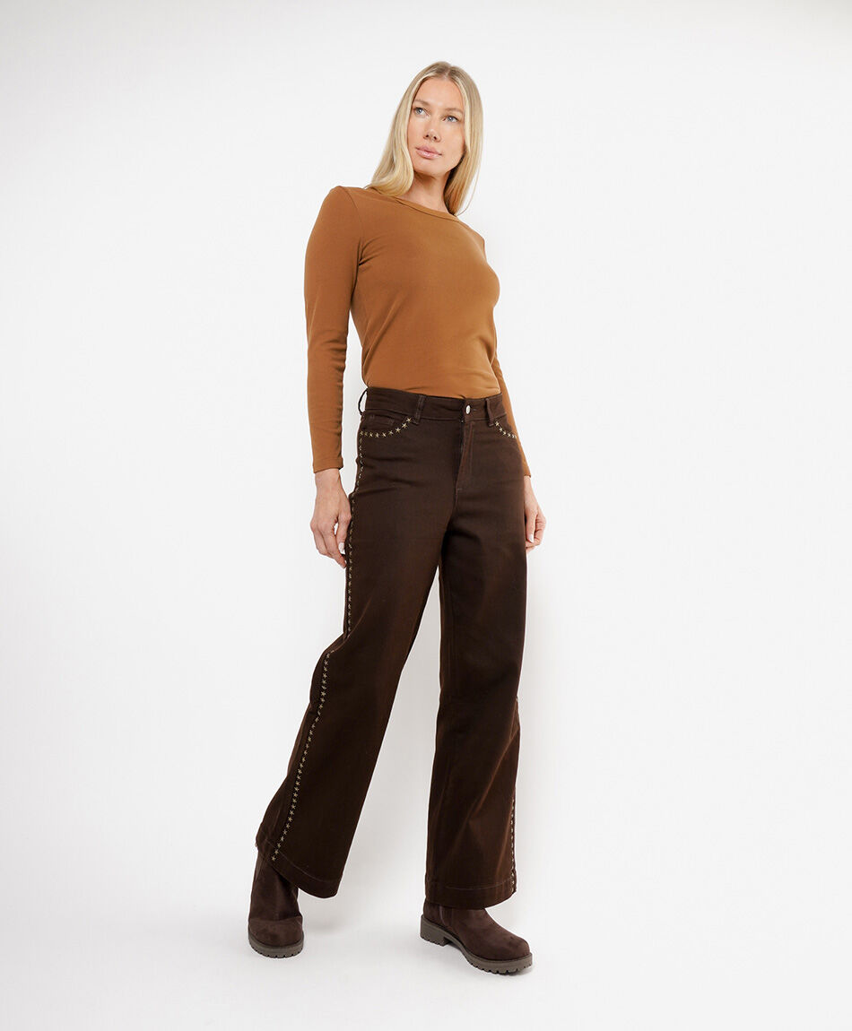 Jeans mujer straight estrellas costuras