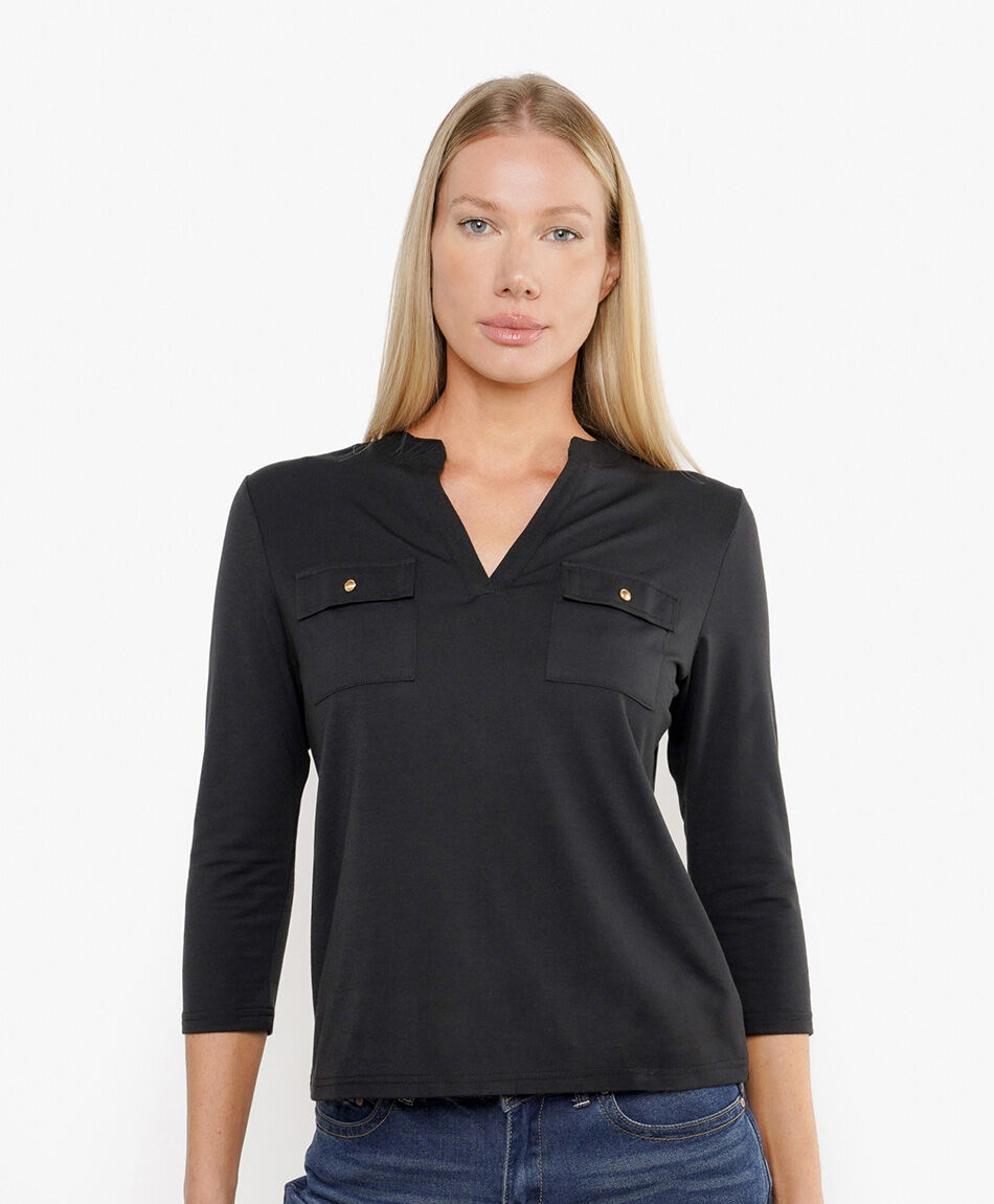 Remera mujer lisa doble bolsillo