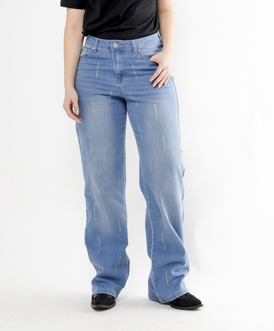 Jeans mujer brillos wide