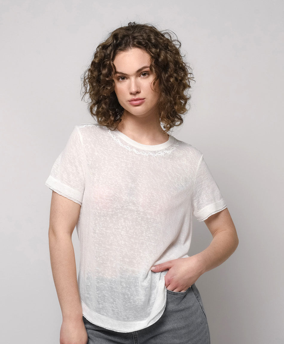 Remera mujer transl&uacute;cida encaje