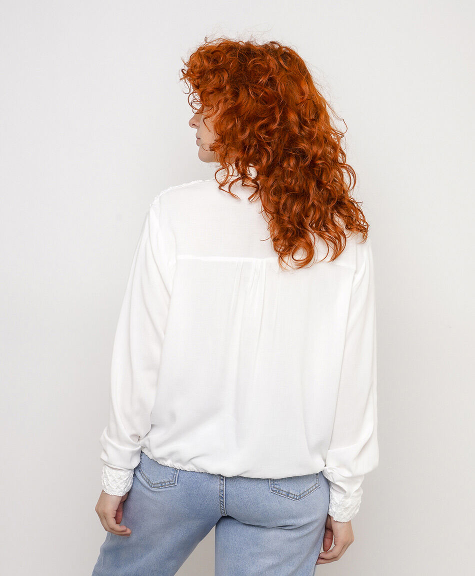 Camisa mujer encaje lazo blanca