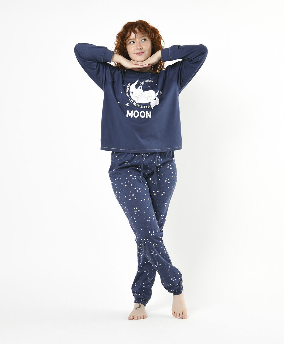 Pijama mujer gato y estrellas