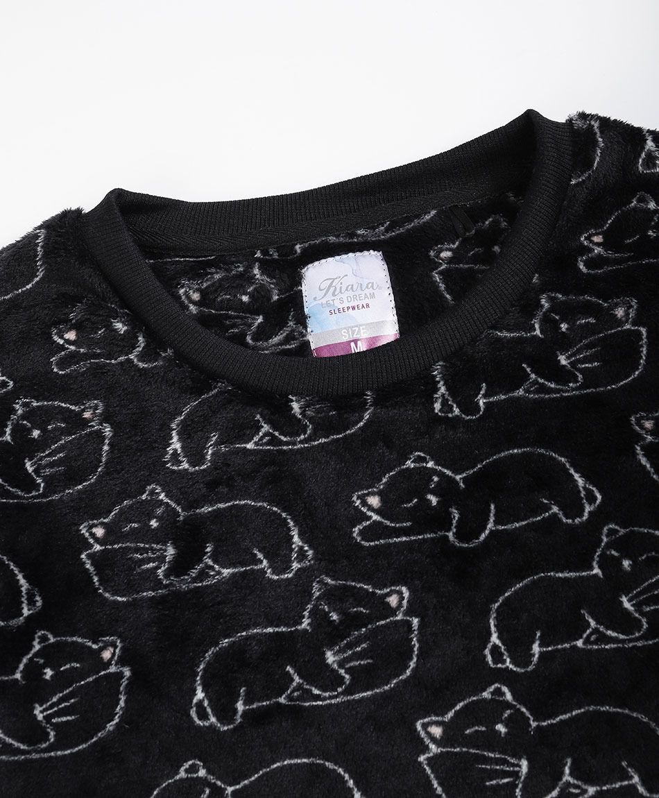 Pijama mujer coral gatitos black