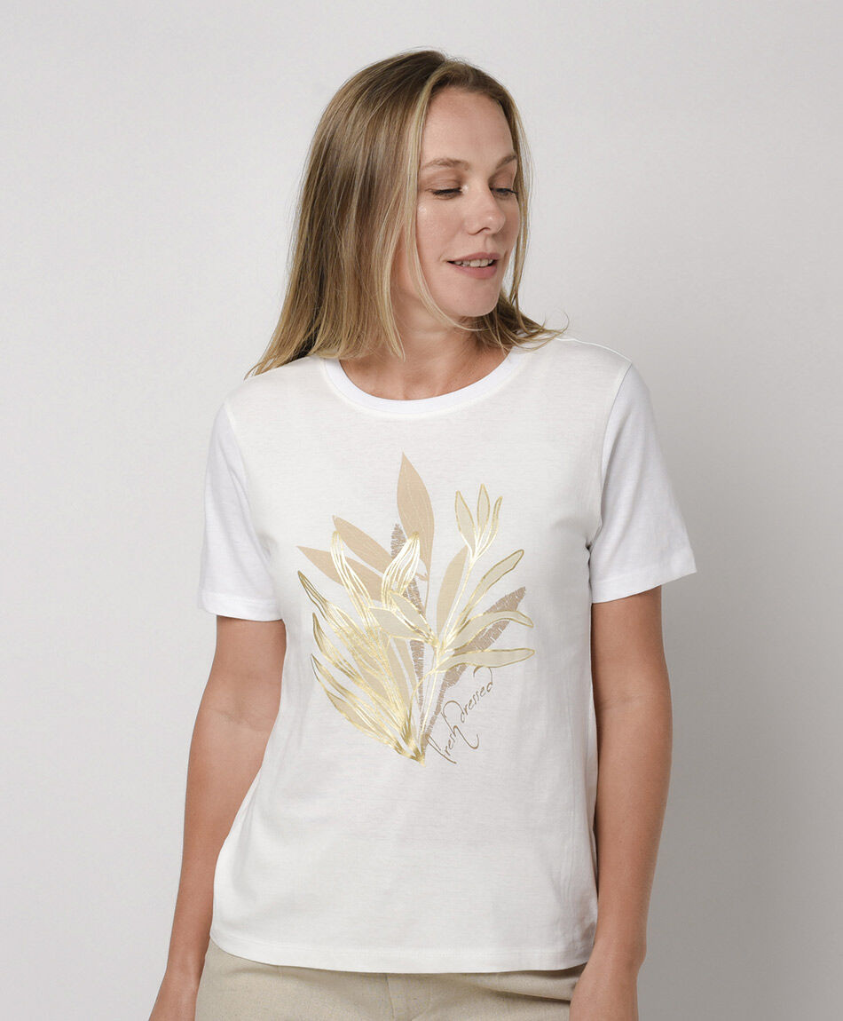 Remera mujer hojas doradas