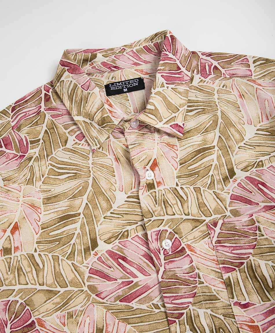 Camisa hombre lino monstera