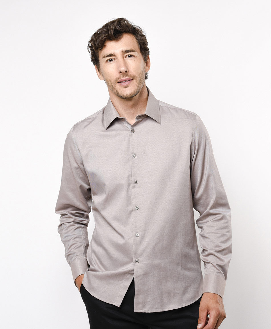 Camisa hombre lisa beige
