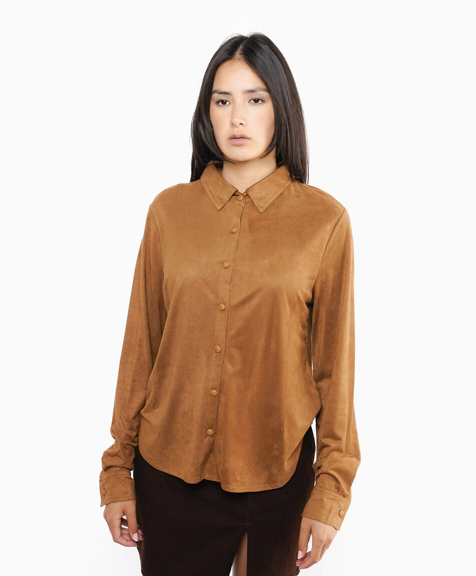 Camisa mujer minimalista camel