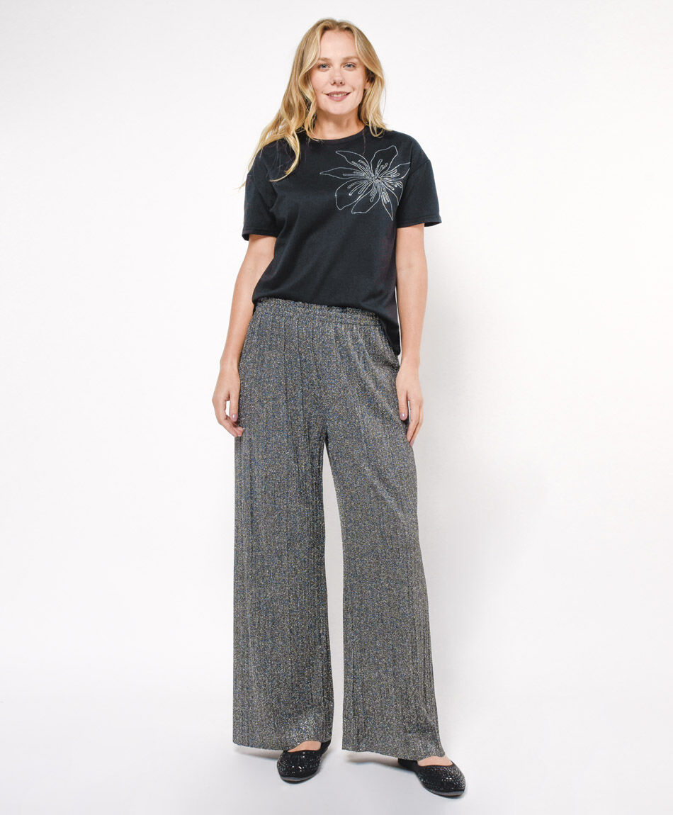 Pantal&oacute;n mujer plisado plata