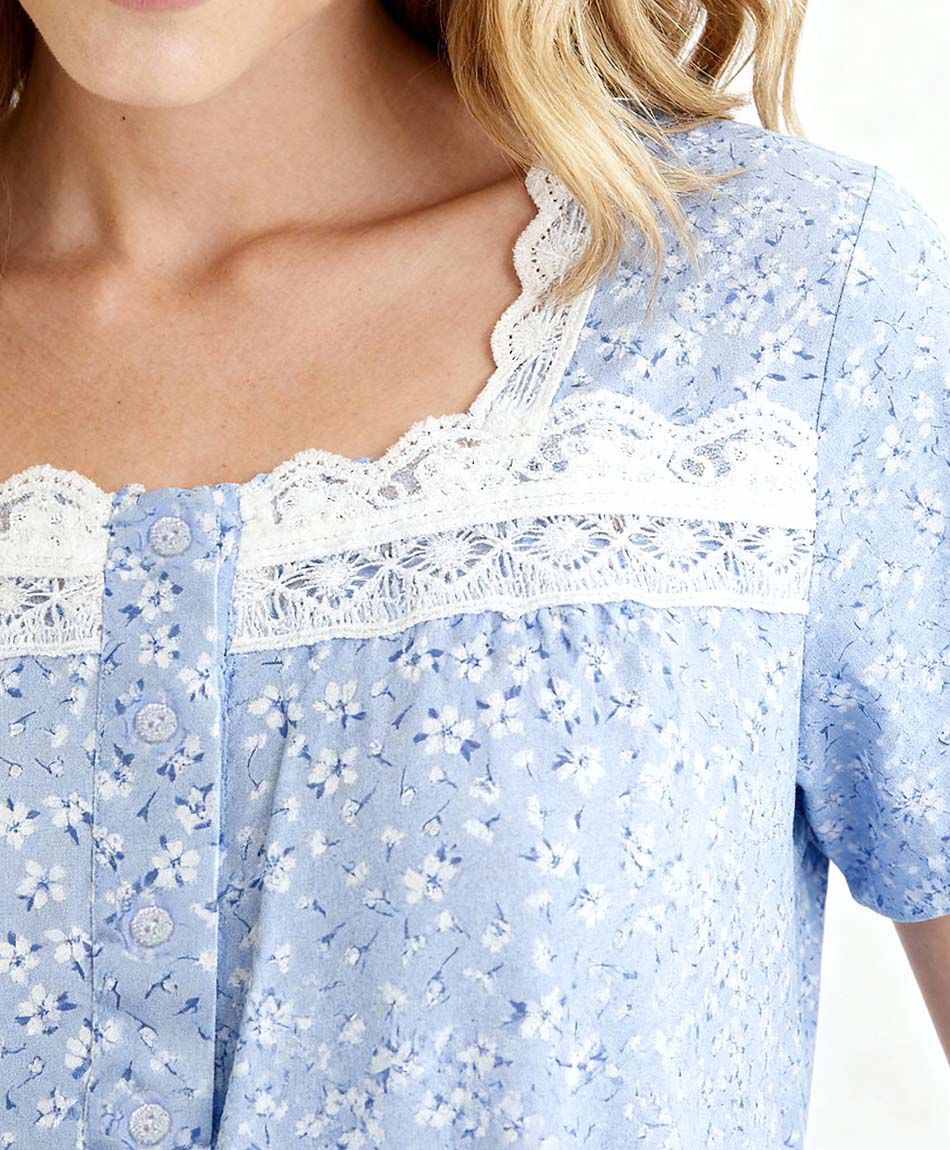 Camisa de dormir mujer encajes florcitas azul