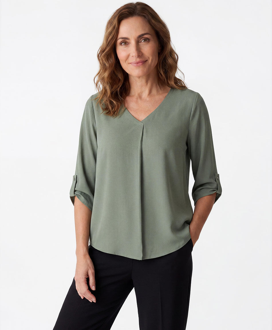 Camisa mujer cuello v broches