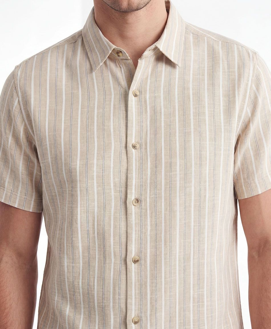 Camisa hombre l&iacute;neas bicolor lino