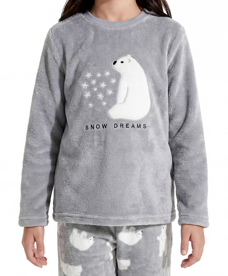 Pijama ni&ntilde;a coral sue&ntilde;os blancos