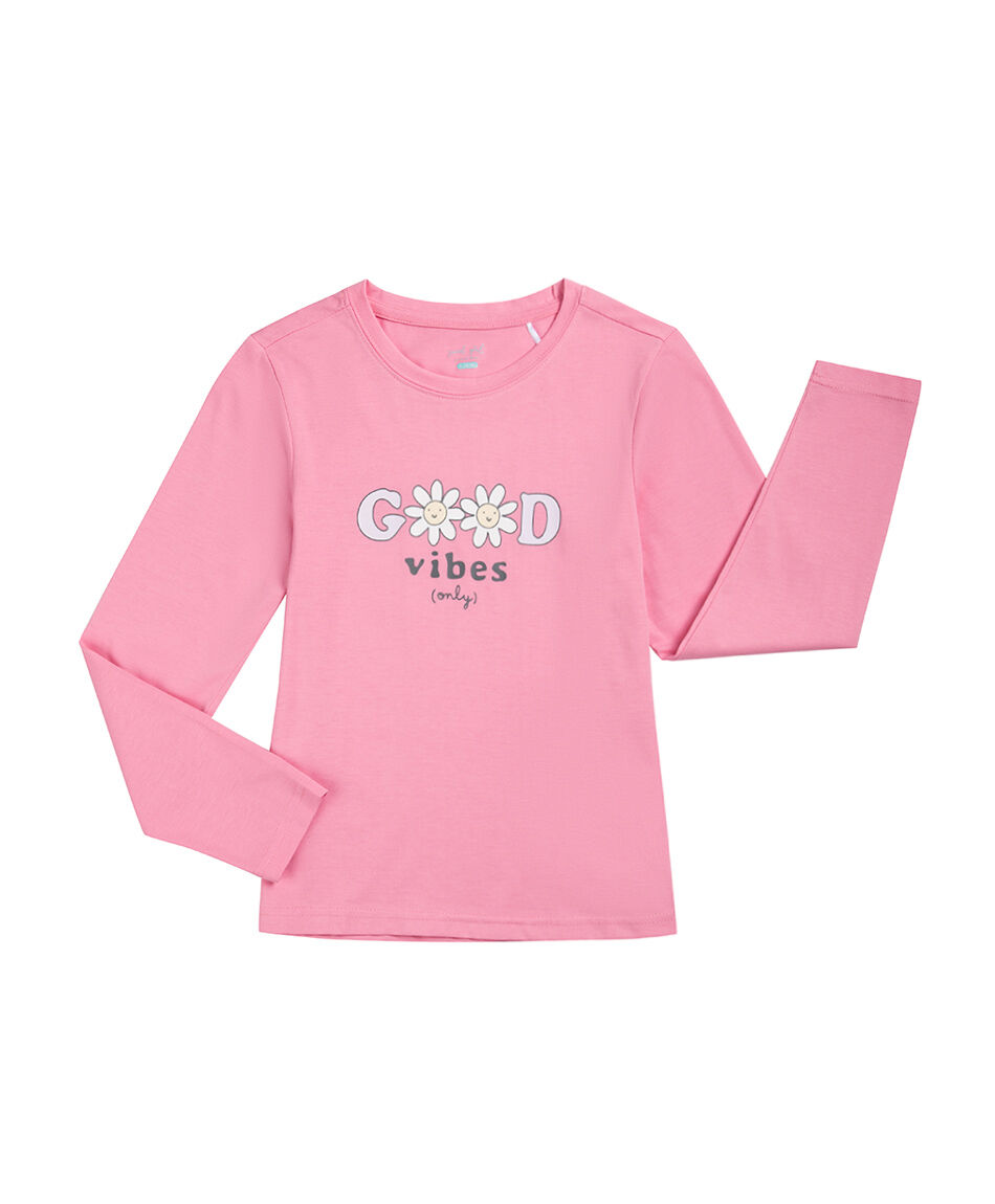 Remera ni&ntilde;a good vibes rosa