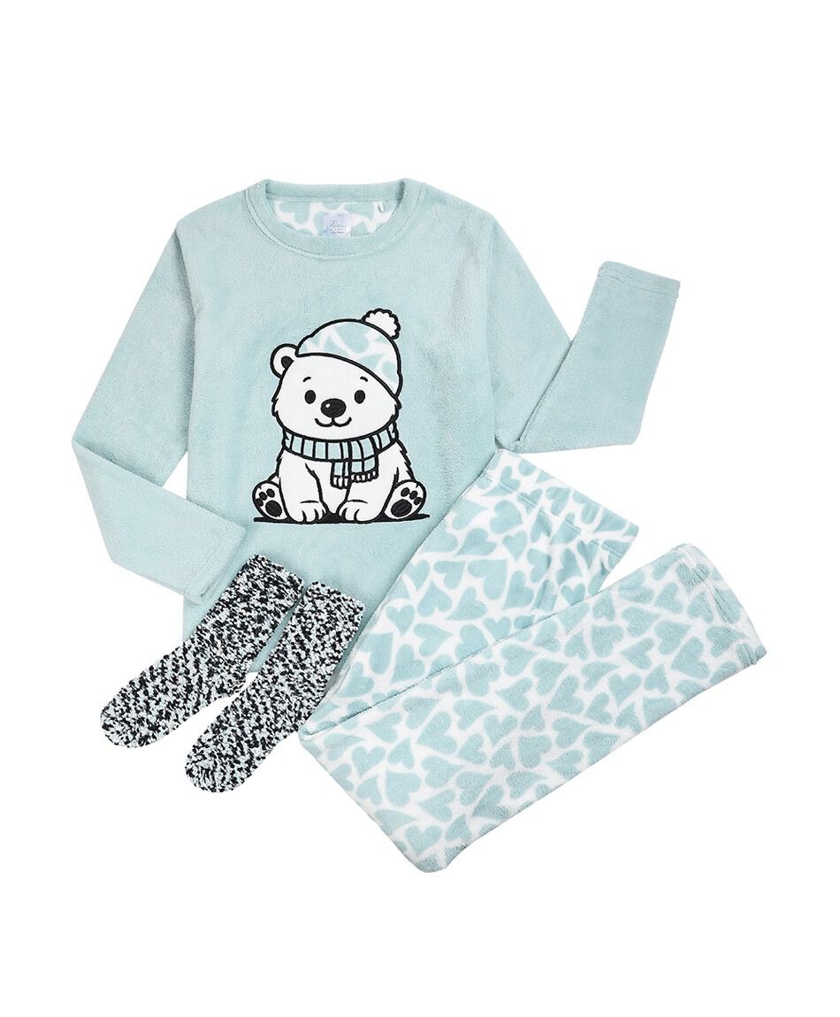 Pack pijama polar + calcetines mujer polar osito