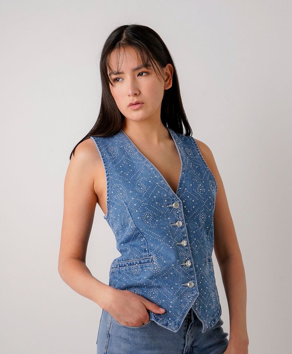 Chaleco mujer denim brillos