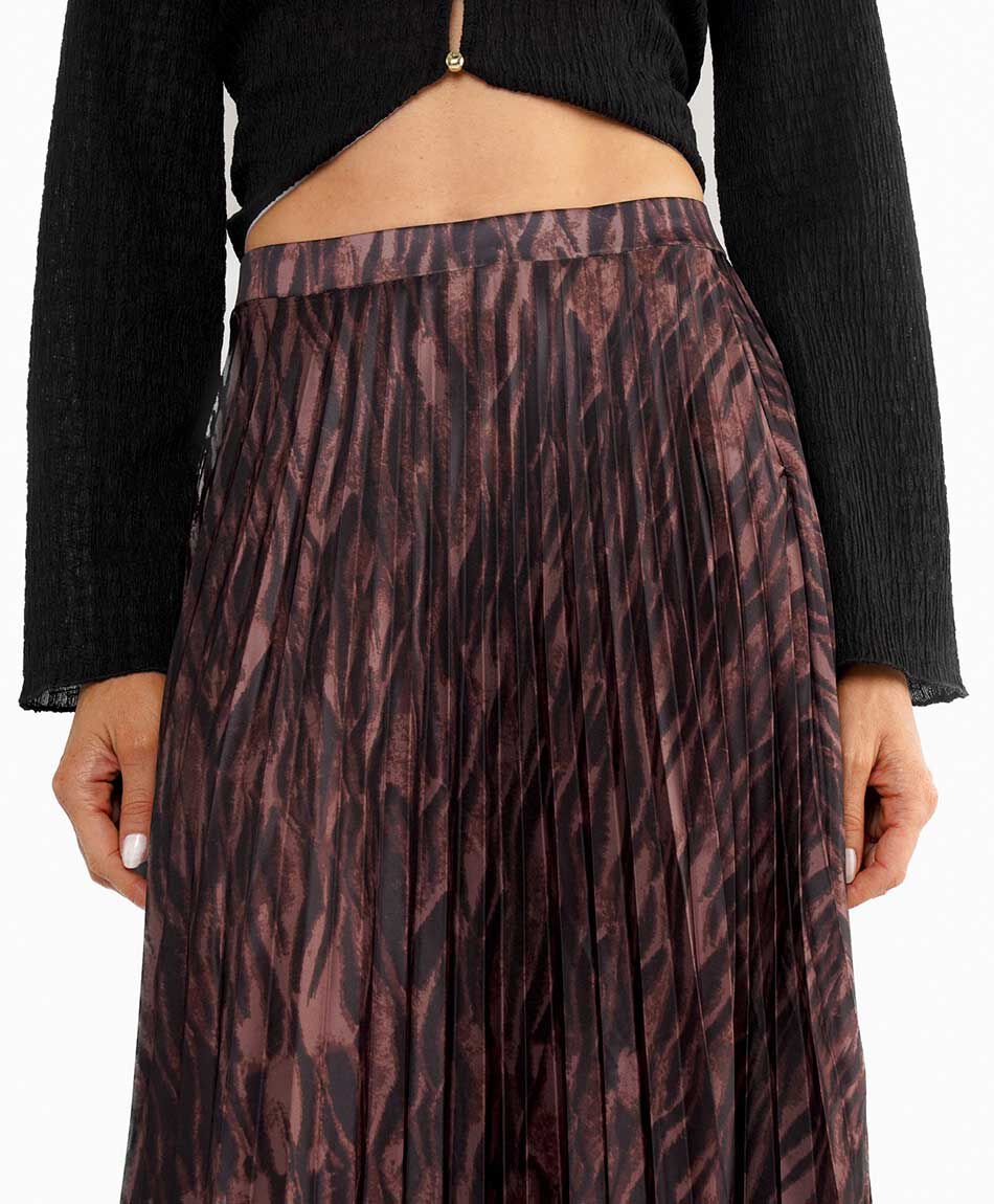 Pollera mujer midi estampado cebra plisada