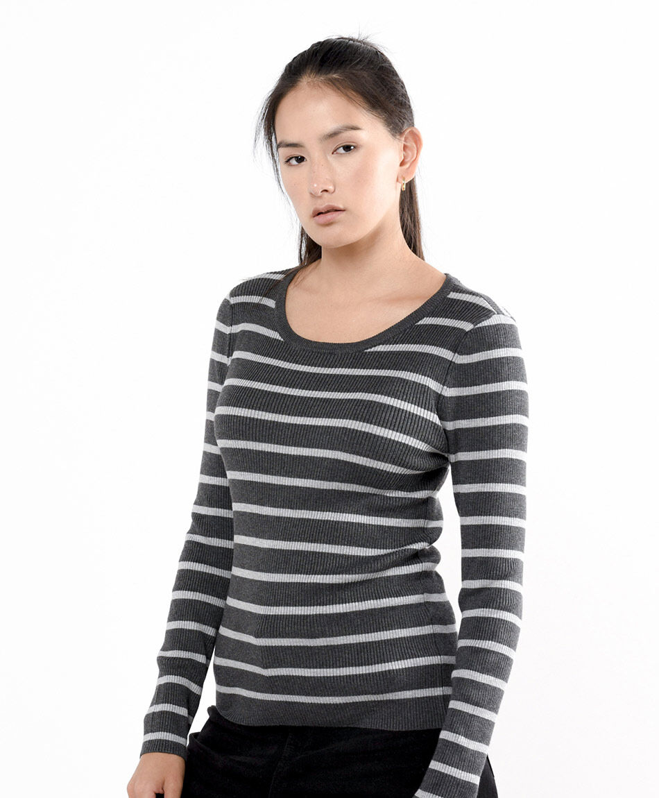 Sweater mujer l&iacute;neas gris