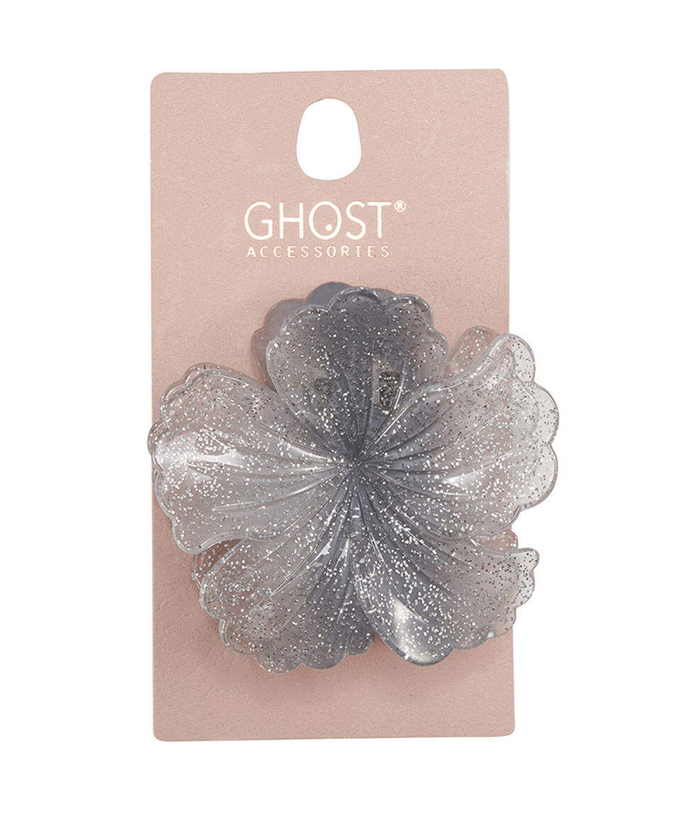 Pinche mujer flor gris brillos