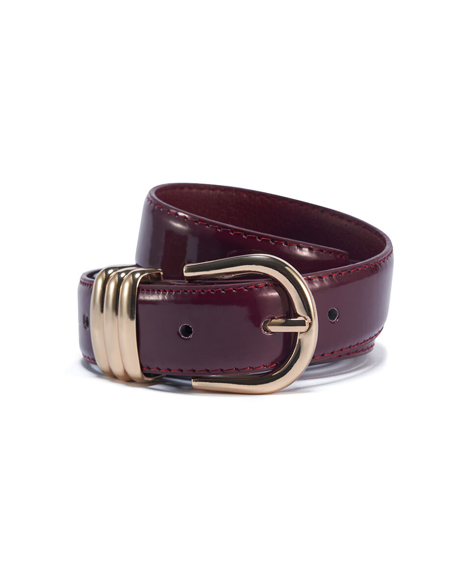 Cintur&oacute;n mujer burdeo hebilla dorada