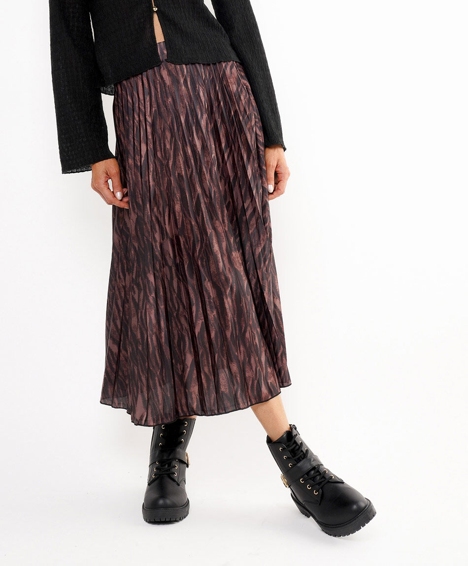 Pollera mujer midi estampado cebra plisada