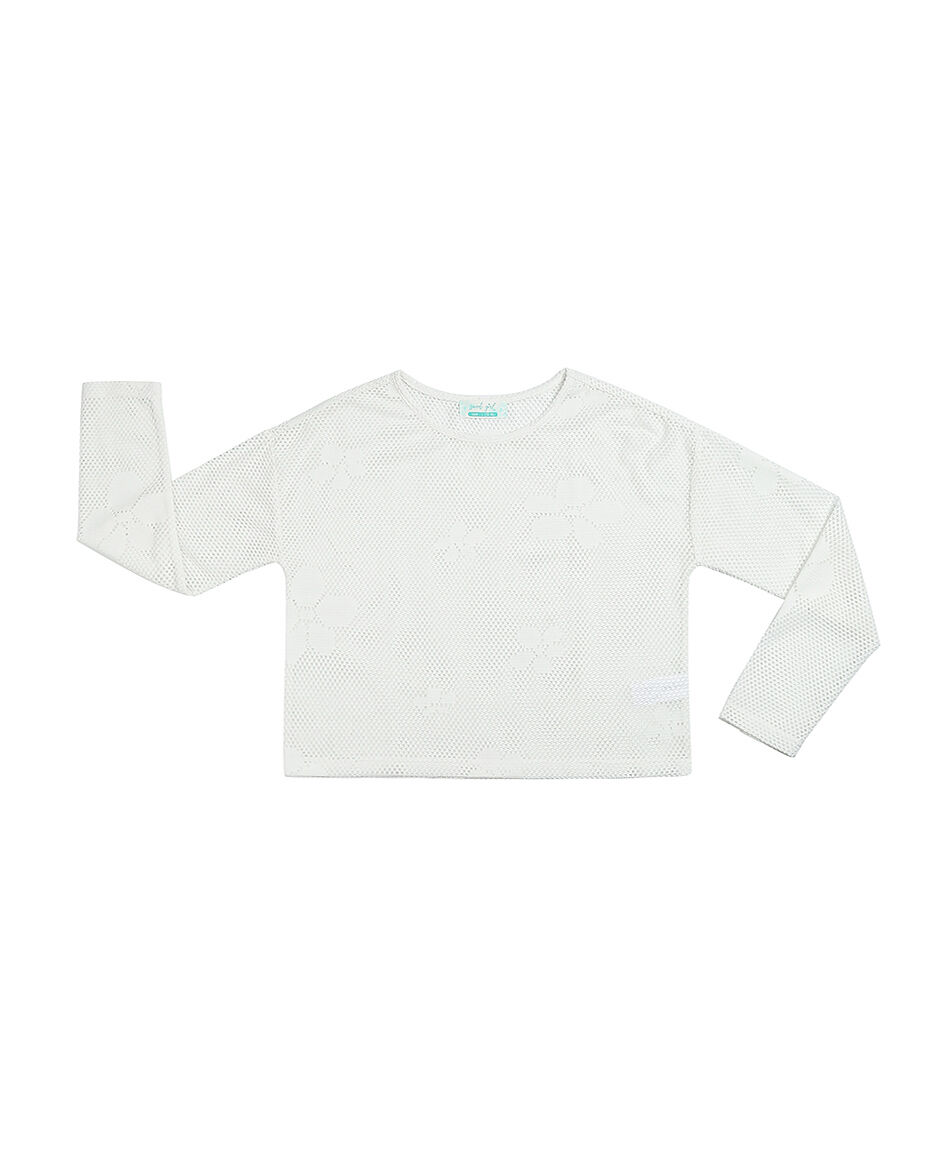 Polera ni&ntilde;a calada  flor blanca