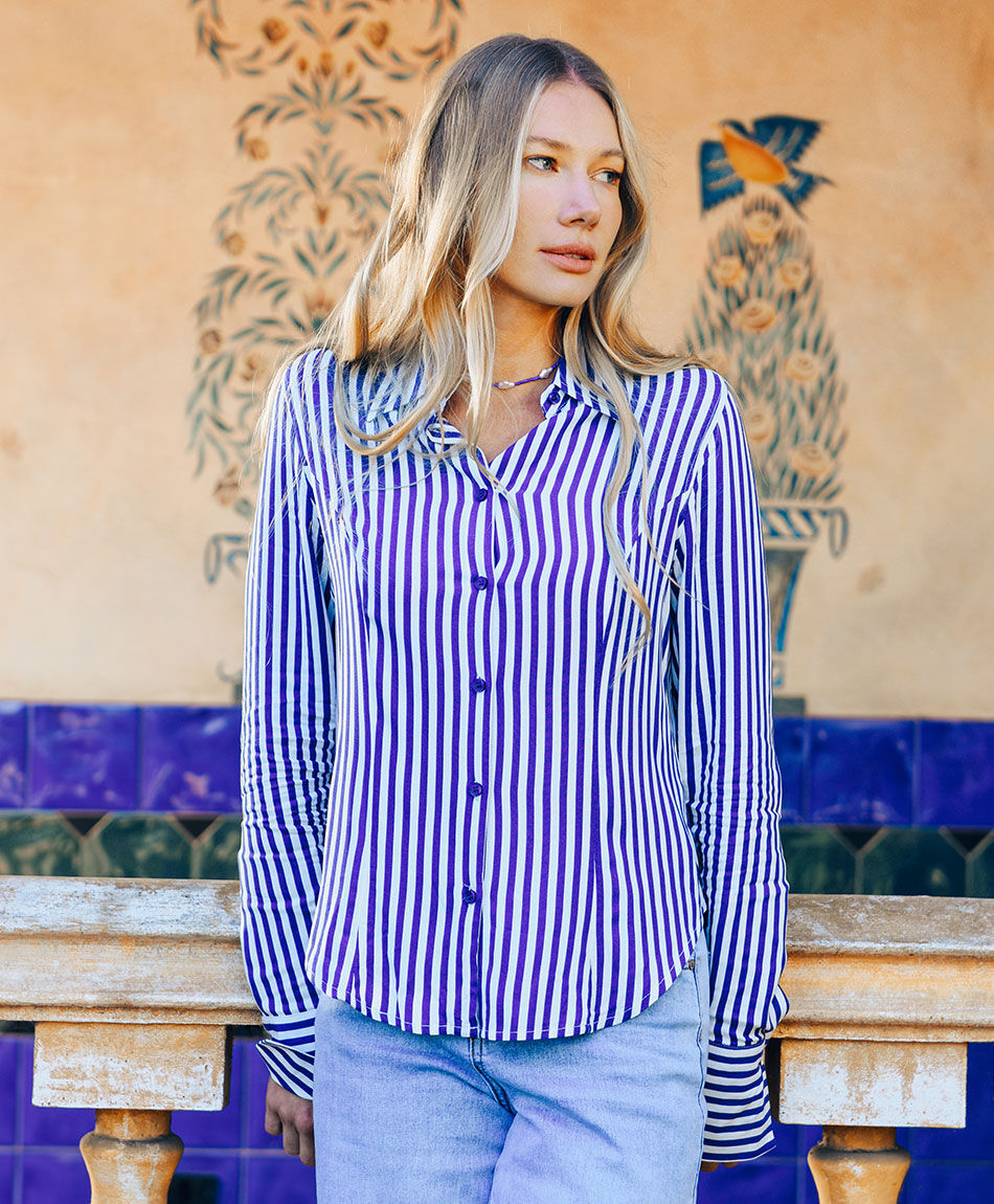Camisas mujer lineas mix azul