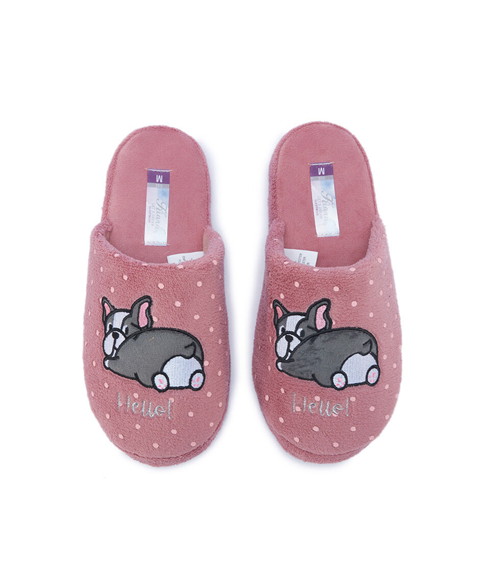 Pantufla mujer perros bordados